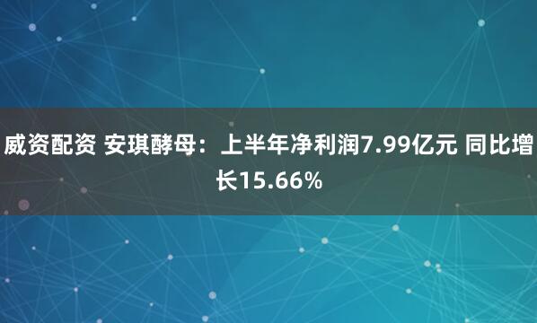 威资配资 安琪酵母：上半年净利润7.99亿元 同比增长15.66%